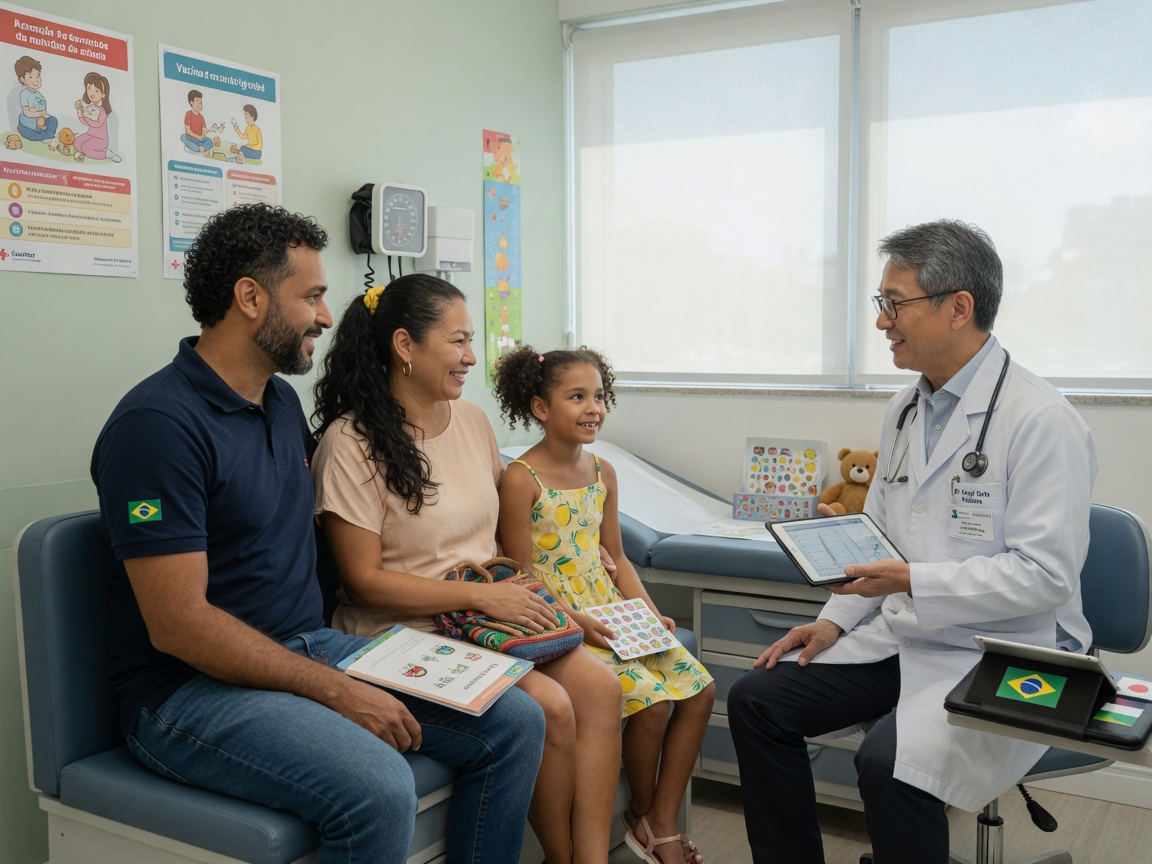 Médico atendendo família com criança